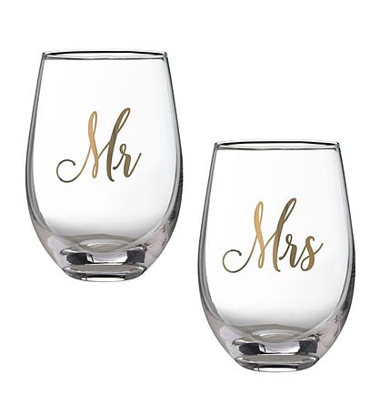 Lillian Rose Mr & Mrs Stemless Wine Glass Set